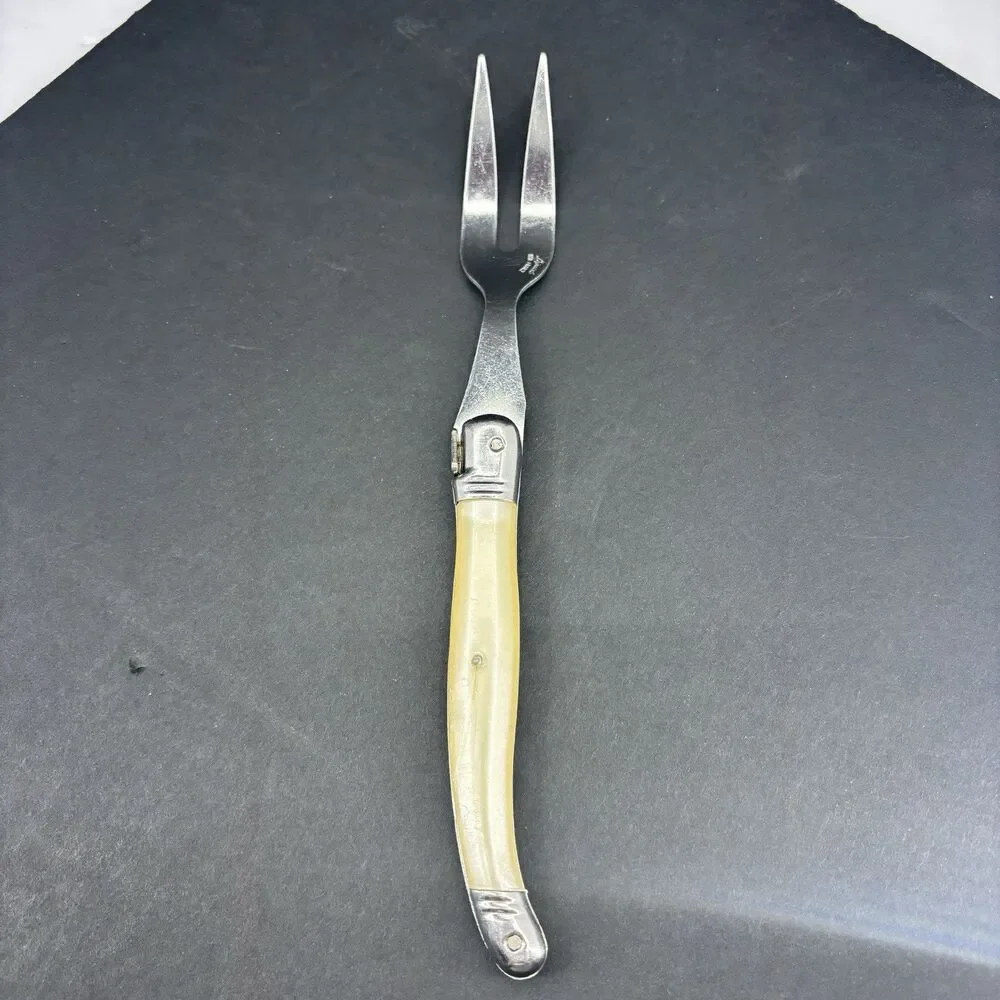 Jean Dubost Laguiole Diox Bee Carving Fork‎ Straight Tines Faux Mother of Pearl